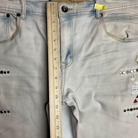 8ighth Dstrkt Mens Blue Pink Boho Embroidered Embellished Denim Jeans 40x34 - Picture 7 of 15